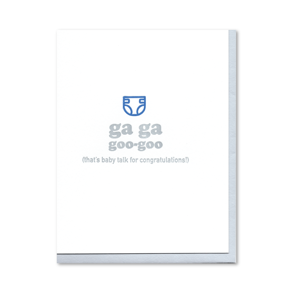 ga ga goo-goo Blue Diaper Letterpress Card