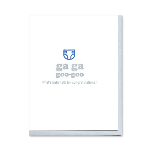 ga ga goo-goo Blue Diaper Letterpress Card