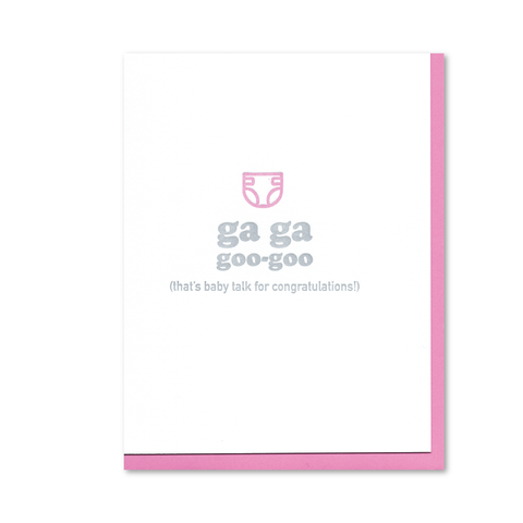 ga ga goo-goo Pink Diaper Letterpress Card