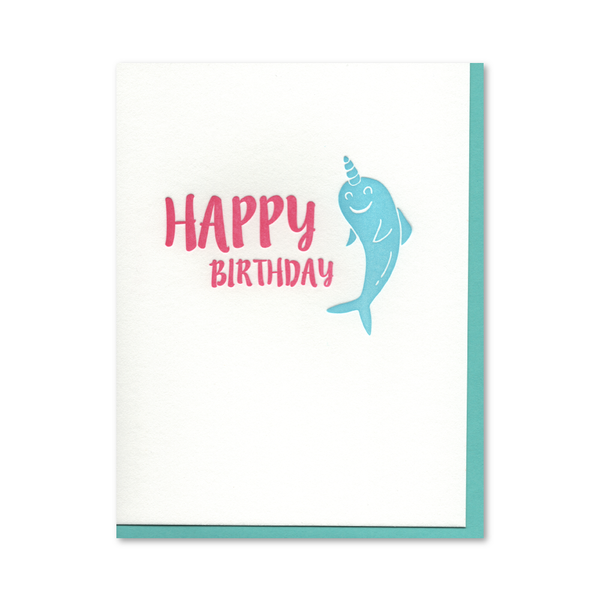 Happy Birthday Narwhal Letterpress Card