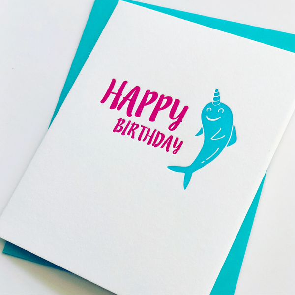 Happy Birthday Narwhal Letterpress Card