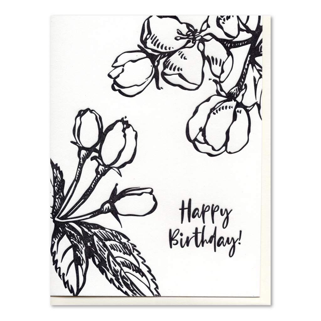 Apple Blossom Birthday Letterpress Card