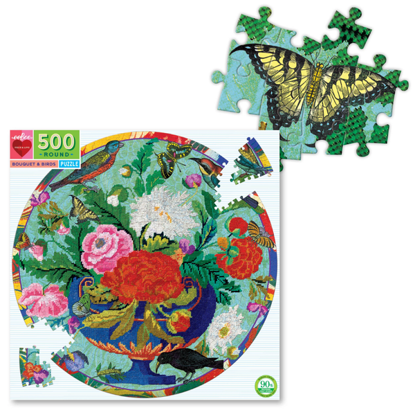 Bouquet & Birds 500 Piece Round Puzzle from eeBoo