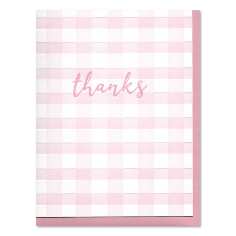 Pink Buffalo Check Thanks Letterpress Card