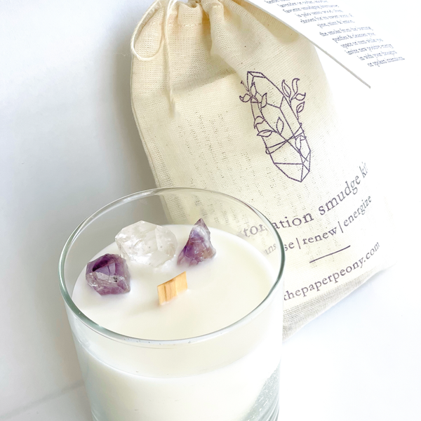 Hippie Chick Amethyst and Quartz Crystal Coconut Soy Candle